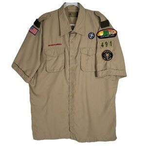Boy Scout BSA Official Vented Uniform‎ Shirt Size XL Patches Georgia Council Y2K